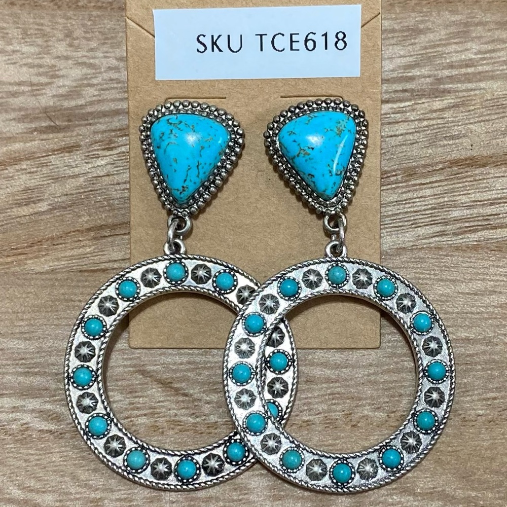 🎉❤️ Molly SilverTurquoise Circle Earrings